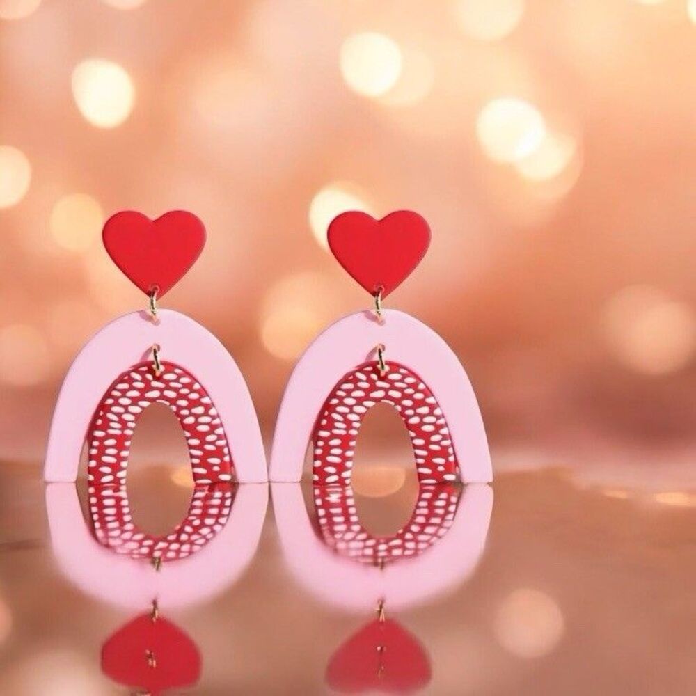 Women’s Valentine’s Day Earrings Gift Pink and Red. New with Tags In Package